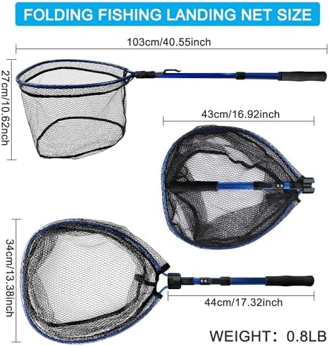 LBW Collapsible Fishing Net with Handle, Folding Kayak Net for Freshwater or Saltwater, Trout Catfish Bass Compact Rubber Landing Net - Image 3