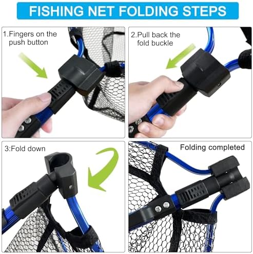 LBW Collapsible Fishing Net with Handle, Folding Kayak Net for Freshwater or Saltwater, Trout Catfish Bass Compact Rubber Landing Net - Image 4