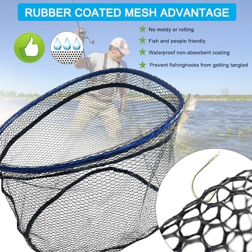 LBW Collapsible Fishing Net with Handle, Folding Kayak Net for Freshwater or Saltwater, Trout Catfish Bass Compact Rubber Landing Net - Image 5