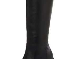 SOVANYOU Black Leather Boots Platform Boots for Women Fashion Square Toe Chunky Block Heeled Boots Side Zip