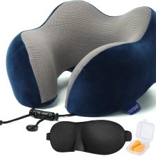 Travel Pillow,Travel Neck Pillows for Sleeping,100% Pure Memory Foam Soft Comfort & Support Pillow for Airplane/Car/Office&Home Rest Use-Blue